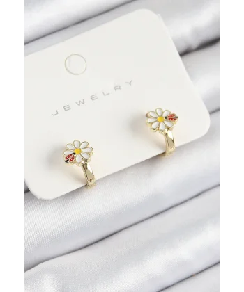 Pirinç Papatya Model Gold Renk Çocuk Küpe