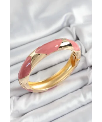 Pirinç Pembe Mineli Baklava Model Gold Renk Kadın Kelepçe