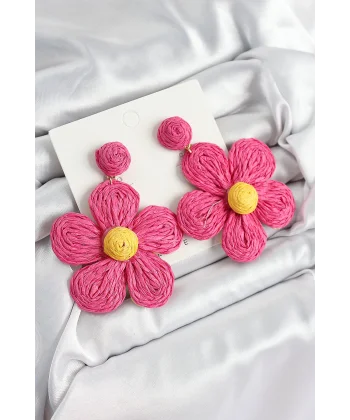 Pirinç Pembe Papatya Model Gold Renk Kadın Hasır Küpe