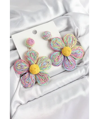 Pirinç Rainbow Papatya Model Gold Renk Kadın Hasır Küpe