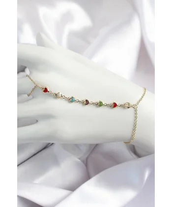 Pirinç Renkli Kalpli Zirkon Taşlı Y Model Gold Renk Kadın Şahmeran