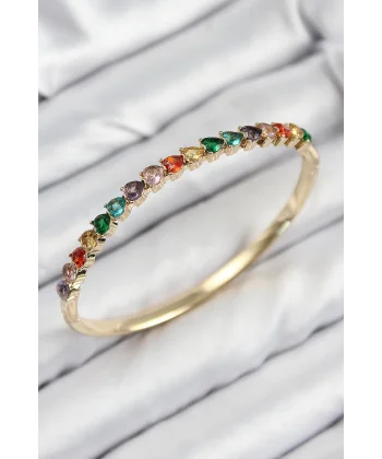 Pirinç Renkli Zirkon Taşlı Kalp Model Gold Renk Kadın Kelepçe