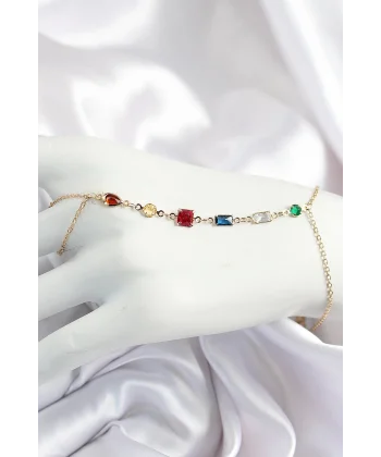 Pirinç Renkli Zirkon Taşlı Y Model Gold Renk Kadın Şahmeran