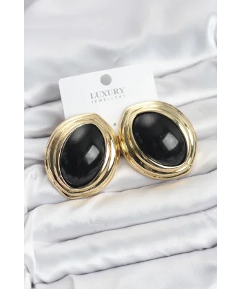 Pirinç Siyah Badem Model Vintage Gold Kadın Küpe