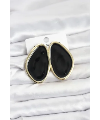 Pirinç Siyah Mineli Damla Model Vintage Plaka Kadın Küpe