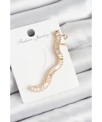 Pirinç Su Yolu Model Gold Renk Sağ Kıkırdak Küpe