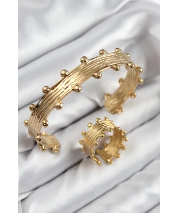 Pirinç Topcuk Model Gold Renk Bileklik Yüzük Set