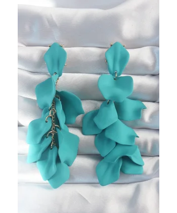 Pirinç Turkuaz Renk Sallantılı Yaprak Model Küpe