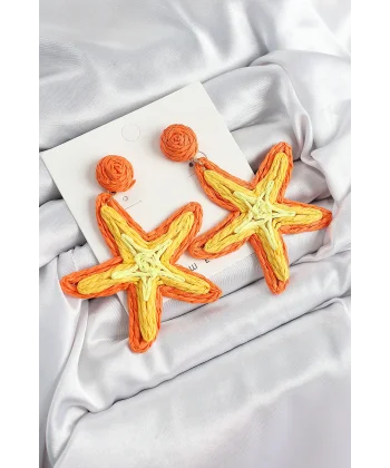 Pirinç Turuncu Deniz Yıldızı Model Gold Renk Kadın Hasır Küpe
