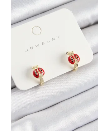 Pirinç Uğur Böceği Model Gold Renk Çocuk Küpe