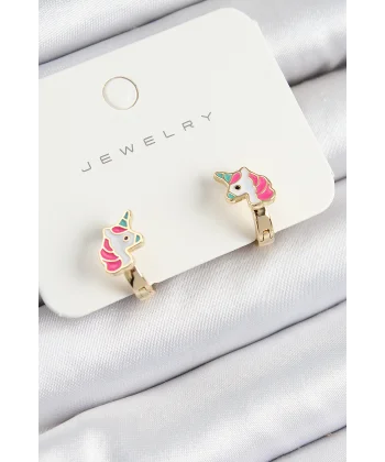 Pirinç Unıcorn Model Gold Renk Çocuk Küpe