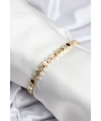 Pirinç VIP Seri Gold Renk Petek Model Kadın Bileklik