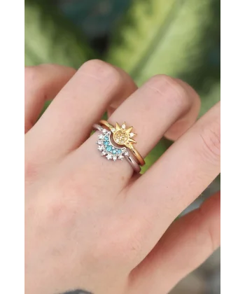 Pirinç Zirkon Taşlı 2li Ayarlanabilir Arkadaş Yüzüğü