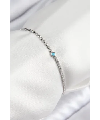 Pirinç Zirkon Taşlı Boncuk Model Ezme Zincir Gümüş Renk Kadın Bileklik