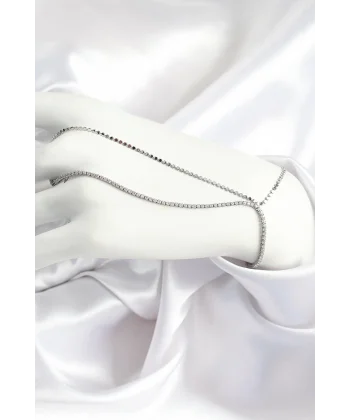 Pirinç Zirkon Taşlı Ezme Zincir Model Gümüş Renk Kadın Şahmeran