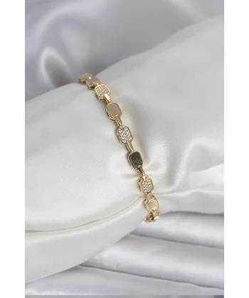 Pirinç Zirkon Taşlı Gold Renk Kadın Bileklik