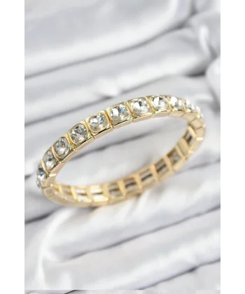 Pirinç Zirkon Taşlı Kare Model Gold Renk Lastikli Kadın Bileklik