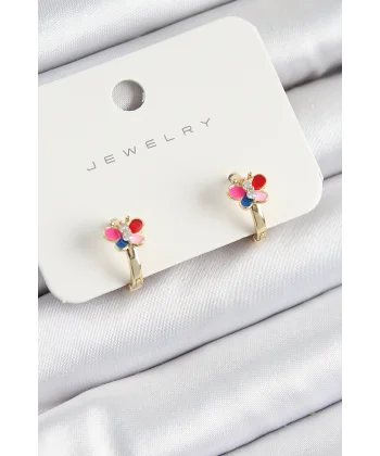 Pirinç Zirkon Taşlı Kelebek Model Gold Renk Çocuk Küpe