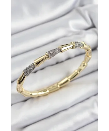 Pirinç Zirkon Taşlı Kemik Model Gold Renk Vip Kadın Bileklik