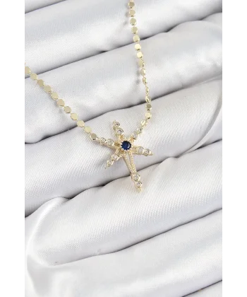 Pirinç Zirkon Taşlı Kutup Yıldızı Model Ezme Zincir Gold Renk Kadın Kolye
