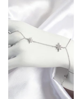 Pirinç Zirkon Taşlı Kutup Yıldızı Model Gümüş Renk Kadın Şahmeran