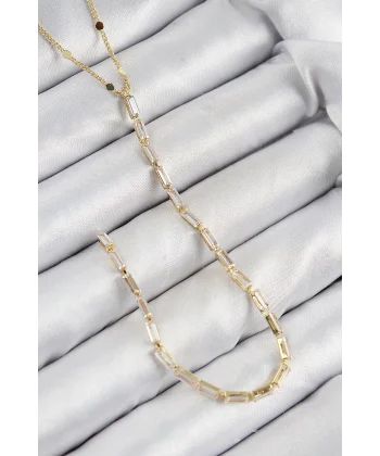 Pirinç Zirkon Taşlı Model Gold Renk Y Kolye