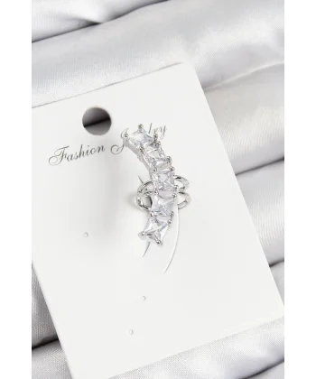 Pirinç Zirkon Taşlı Model Gümüş Renk Sağ Kıkırdak Küpe