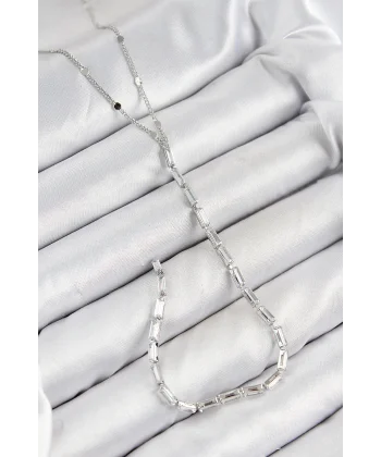 Pirinç Zirkon Taşlı Model Gümüş Renk Y Kolye