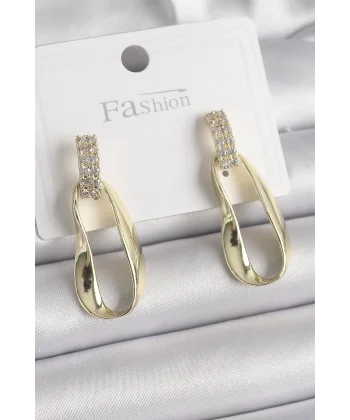 Pirinç Zirkon Taşlı Sallantı Kadın Küpe