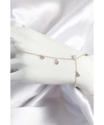 Pirinç Zirkon Taşlı Sallantılı Damla Model Gold Renk Kadın Şahmeran