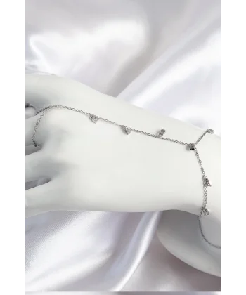 Pirinç Zirkon Taşlı Sallantılı Model Gümüş Renk Kadın Şahmeran