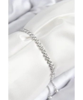 Pirinç Zirkon Taşlı Sıralı Model Gümüş Renk Asansörlü Kadın Bileklik