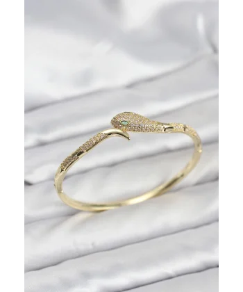 Pirinç Zirkon Taşlı Yılan Model Kadın Kelepçe Bileklik