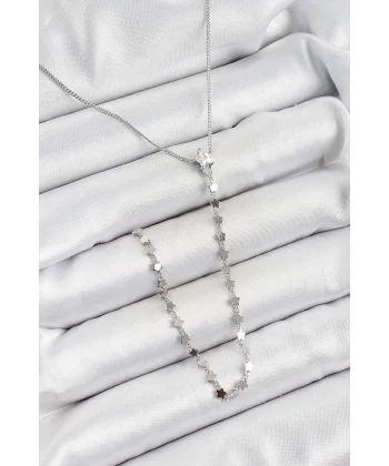 Pirinç Zirkon Taşlı Yıldız Figürlü Y Model Gümüş Renk Kadın Kolye