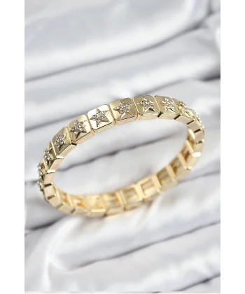 Pirinç Zirkon Taşlı Yıldız Model Gold Renk Lastikli Kadın Bileklik