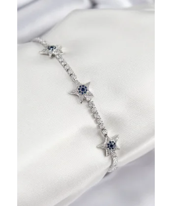 Pirinç Zirkon Taşlı Yıldız Model Gümüş Renk Kadın Bileklik