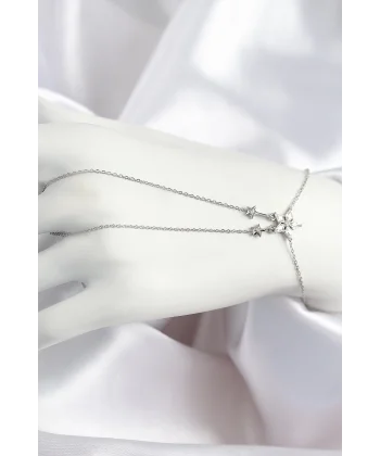 Pirinç Zirkon Taşlı Yıldız Model Gümüş Renk Şahmeran