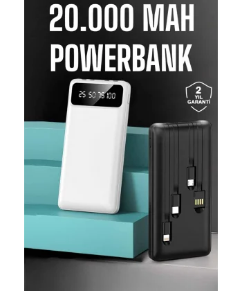 Powerbank 20.000 Mah Dijital Göstergeli LCD Ekran Uzun Pil Ömrü