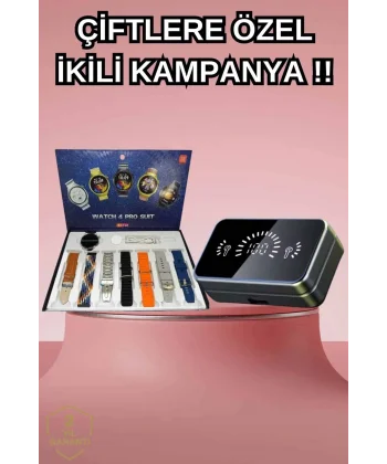 Powerbank Aynalı Bluetooth Kulaklık Ve Akıllı Saat Seti ANC Özelliği Dokunamatik