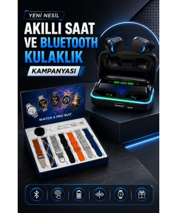 Powerbank Bluetooth Kulaklık Ve Akıllı Saat 7 Kordonlu Metal Kordon Plastik Kordon