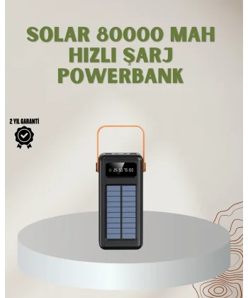 Powerbank Solar Fenerli Çoklu Kablolu Taşınabilir Şarj Aleti