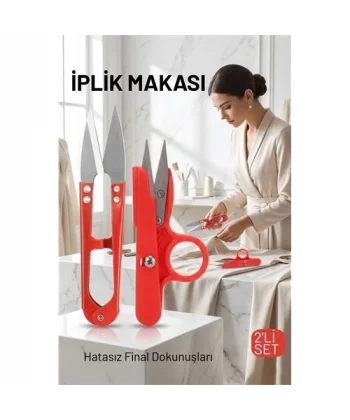 Premium 2’li Profesyonel İplik Tiftik Makası Seti - Çelik Hassas Nakış Snips