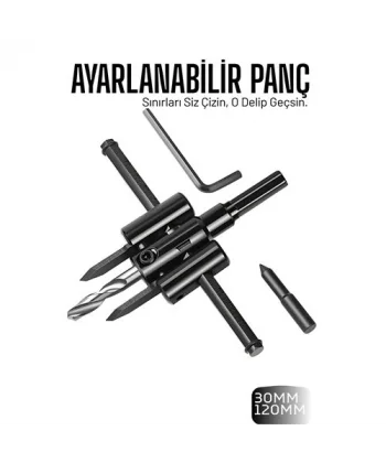 Profesyonel Ayarlı Daire Kesici Panç Seti (30-120mm) - Tungsten Çelik Uçlu Hassas Delme Seti