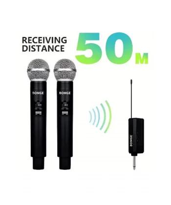 Profesyonel Çiftli Kablosuz Mikrofon Seti Karaoke Şarj Edilebilir 50 Metre Mesafe