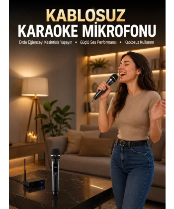 Profesyonel Kablosuz Mikrofon Seti Çift Mikrofonlu