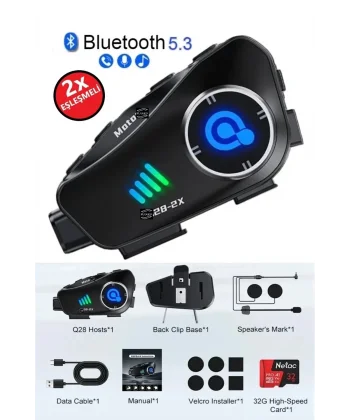 Q28 2x 2 Eşleşmeli Motosiklet Kask Bluetooth Kulaklık 1080p Kamera Su Geçirmez Intercom