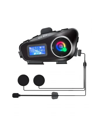 Q58-max Radyolu 2 Kişi Bağlantılı Bluetooth Kask Kulaklık Ekranlı Fenerli Müzik Ve Telsiz Intercom