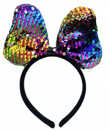 Renk Değiştiren Pullu Payetli Fiyonk Parti Tacı Rengarenk Gümüş Renk 20x16 Cm