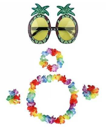 Renkli Ananas Gözlük, Taç, Kolye Ve Bileklik Seti