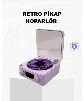 Retro Pikap Hoparlör Bluetooth AUX USB Type-C Projektörlü 360° Sesli Taşınabilir